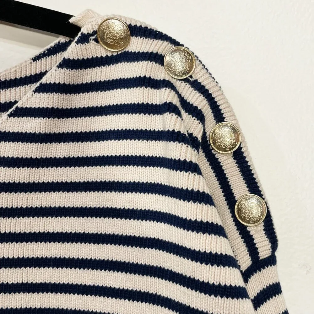 Last Chance! EUC Sezane Daisy 100% Cotton Striped Sweater Ecru Navy XXL - Picture 6 of 9